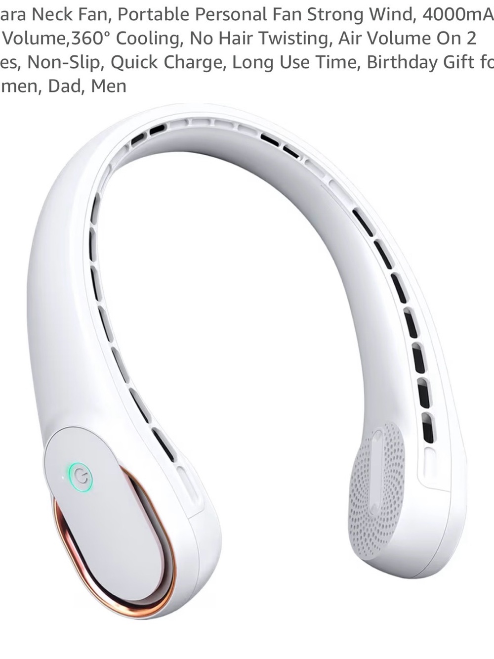 Wearable Hands-Free Neck Fan in White with Rose Gold Accent